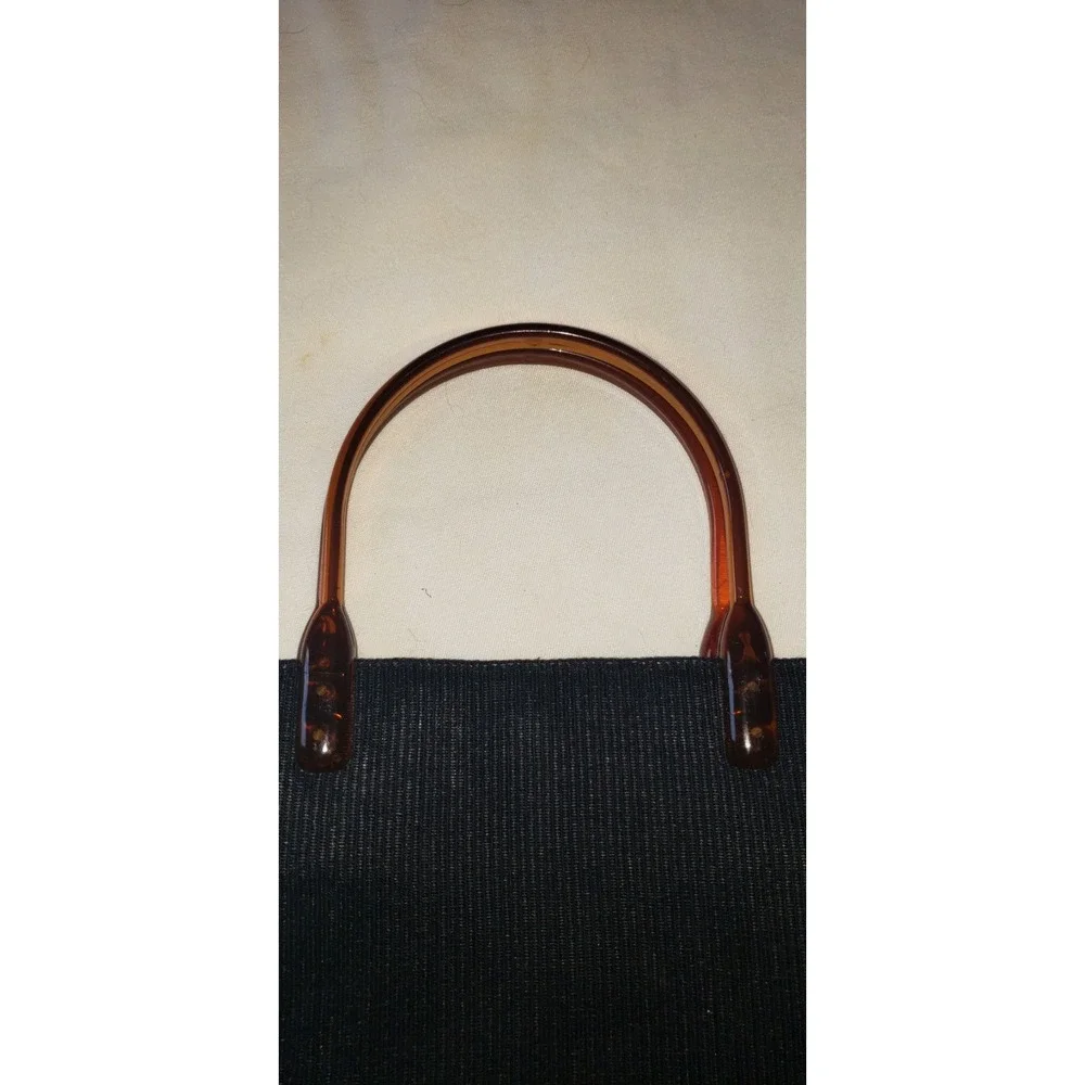 Vintage Lord & Taylor Black Ribbed Tote Bag Amber Tortoise Acrylic Handles